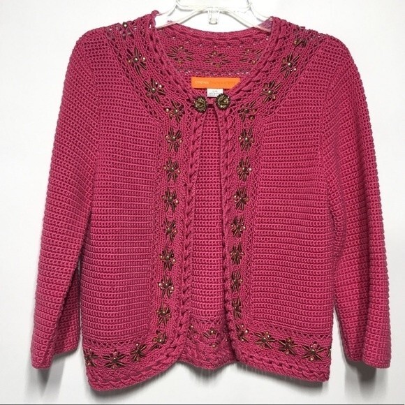 Cynthia Steffe Pink Embellished Cotton Cardigan Size L - Picture 3 of 8
